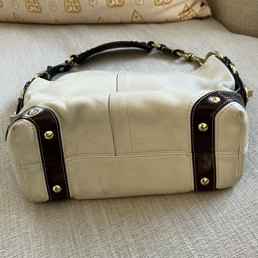 COACH Carly Cream Leather Hobo Handbag w/Brown Leather Trim and Brass Hardware - Picture 12 of 16